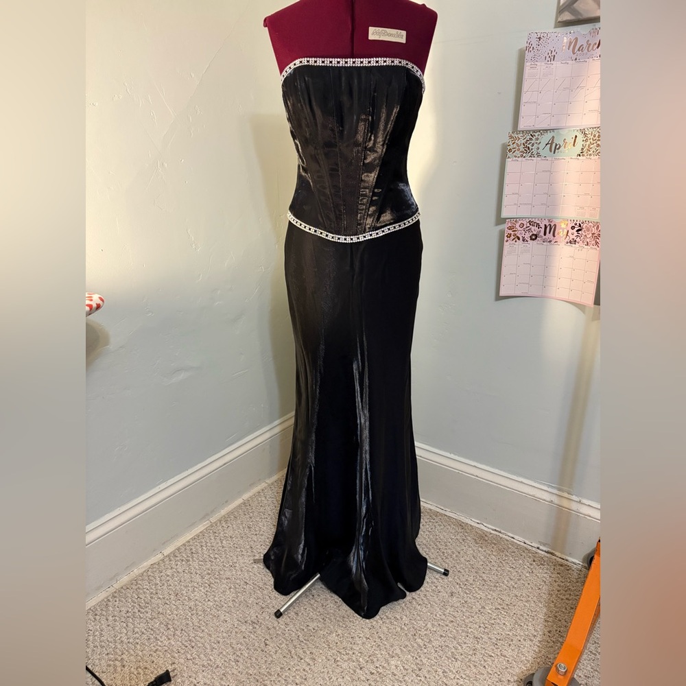 Y2K prom Faviana vintage corset gown 2004 Black shimmer nwt evening s/m